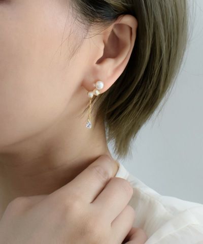 パールとクリスタルのイヤーカフ風